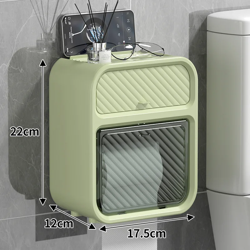 Wall Mounted Double Layer Toilet Tissue Box Waterproof Punch-Free Paper Holder Storage Rack Organizer for Bathroom Kitchen