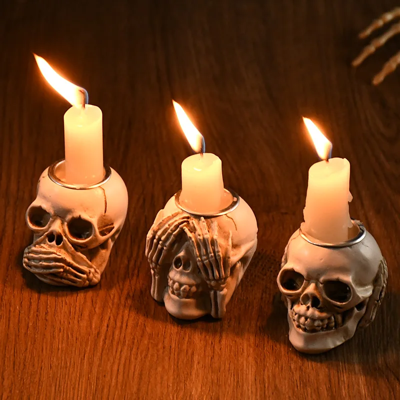 Antique Gothic Skull Candle Holder Incense Burner Spooky Table Decor Halloween Autumn Party Home Room Ornament Gifts Supplies