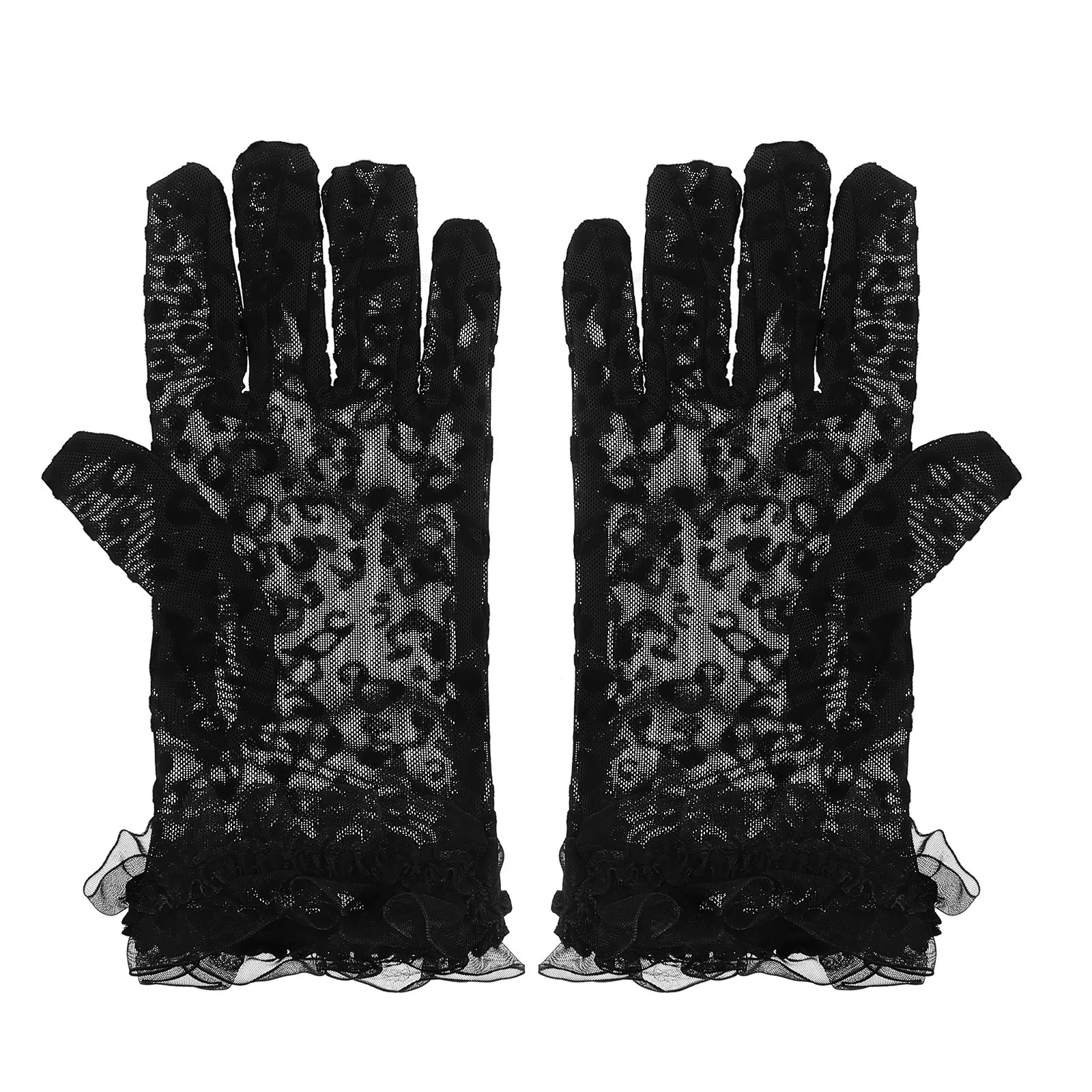 

2 Pcs Gloves Evening Lace Elegant Bridal Animal Print for Women Dress Black Mesh