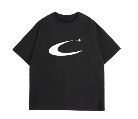 

2025 Fashion 100% Pure Cotton T-shirt suitable for both men and women Moon and Star Pattern Printed Casual Short Sleeve T-shirt
