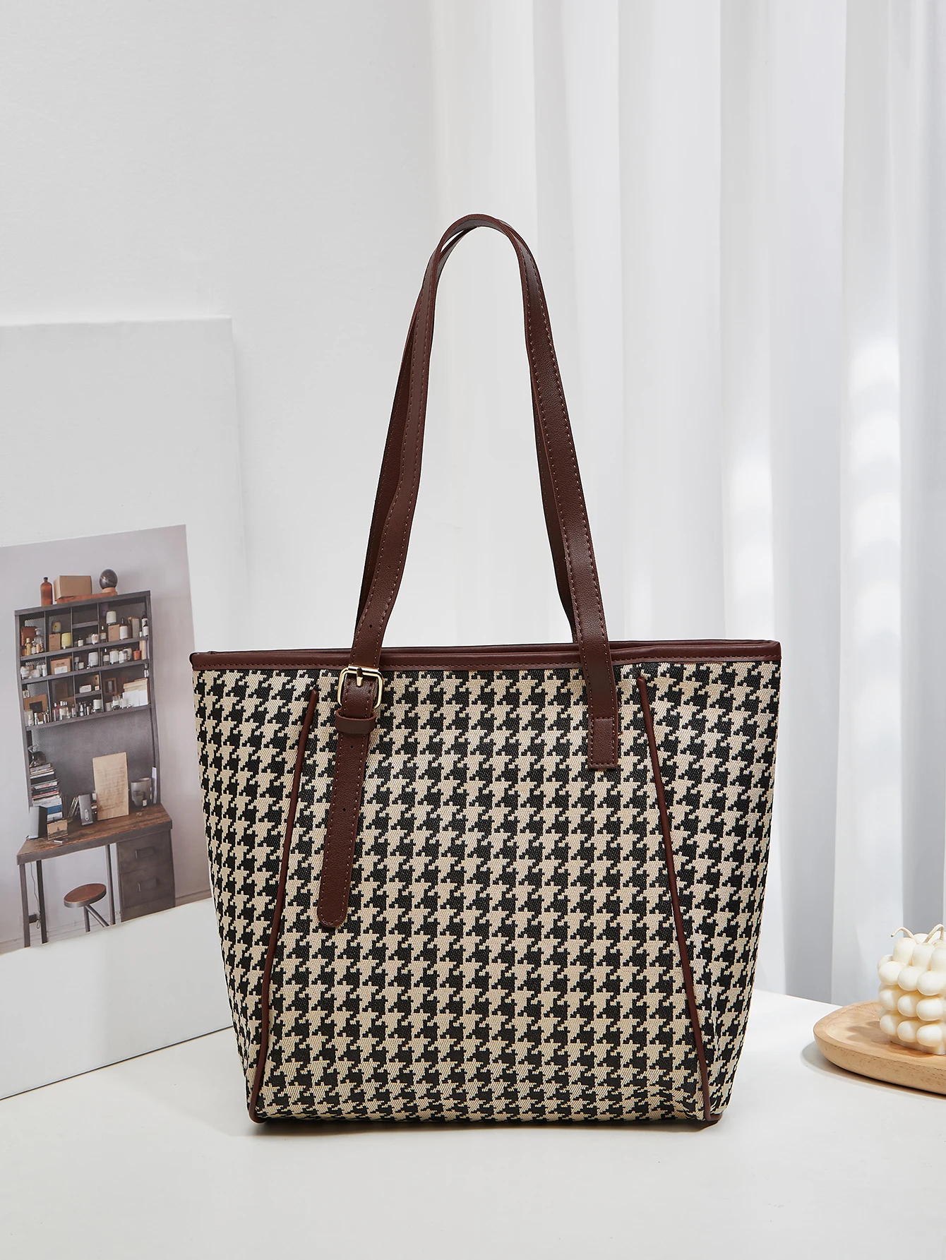 

New Fashionable and Durable Thousand Bird Grid Handheld Tote Bag Suitable for Daily Shopping and Weekend Fitness