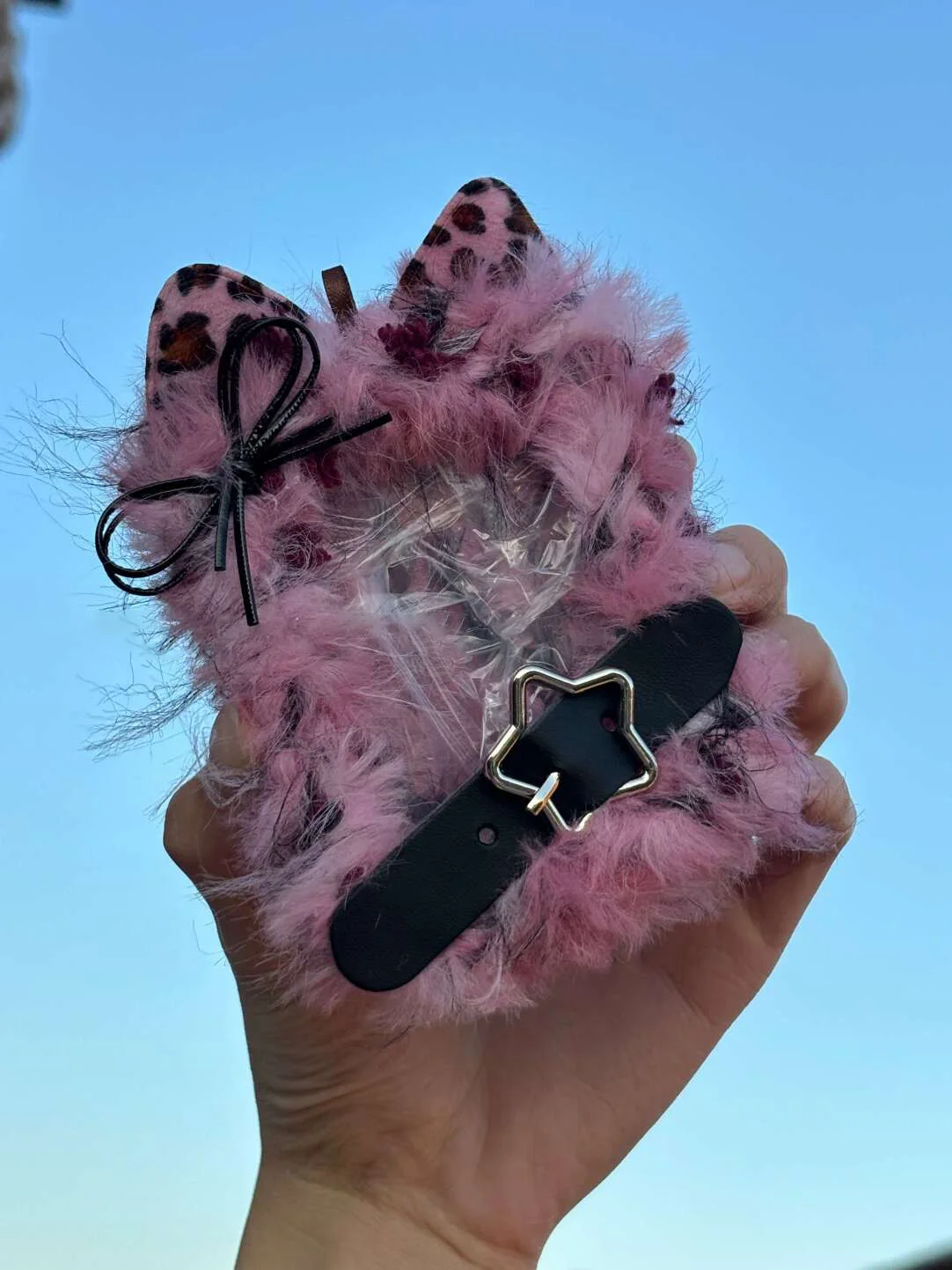 Pink Leopard Aesthetic Top Loader Fluffy Card Protector for Kpop Photocards Trading Cards Holder with Keychain PVC Protective