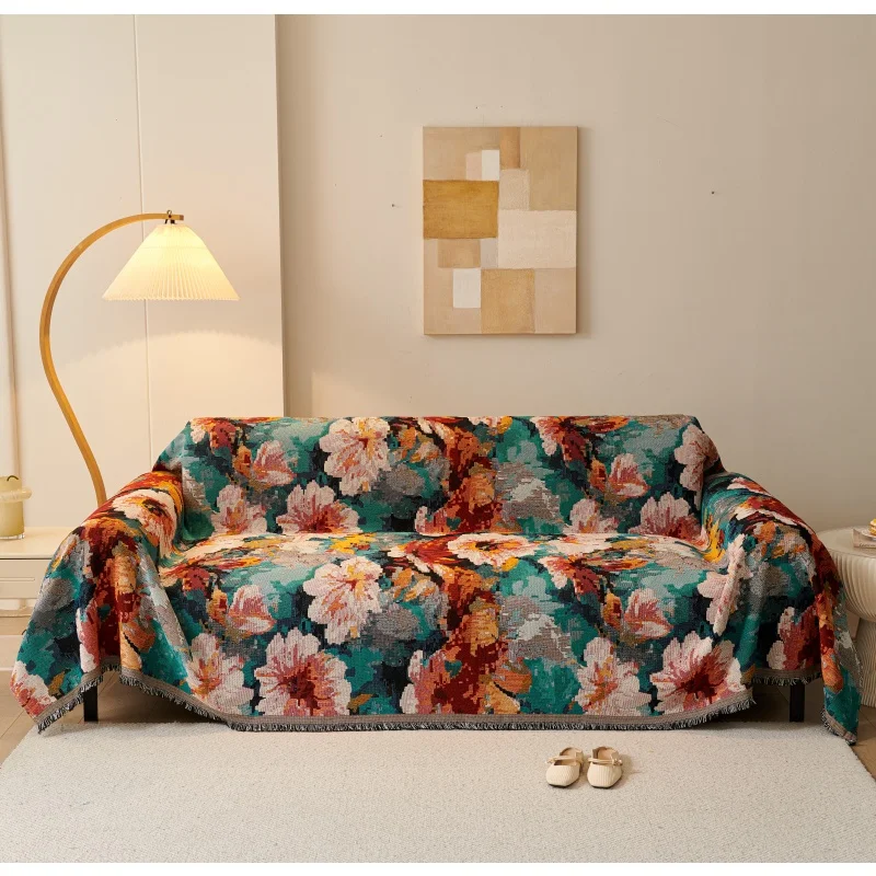 Home Living Room Sofas Covers Floral Sofa Towel Armrest And Seater Sectional Sofa Covers Full With Tassel Double sided Use
