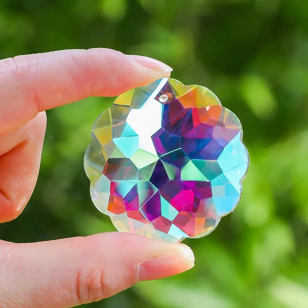 1pc Colorful Crystal Sun Catcher Rainbow Maker Prism with Hanging Chain for Thanksgiving Home Decoration Decor