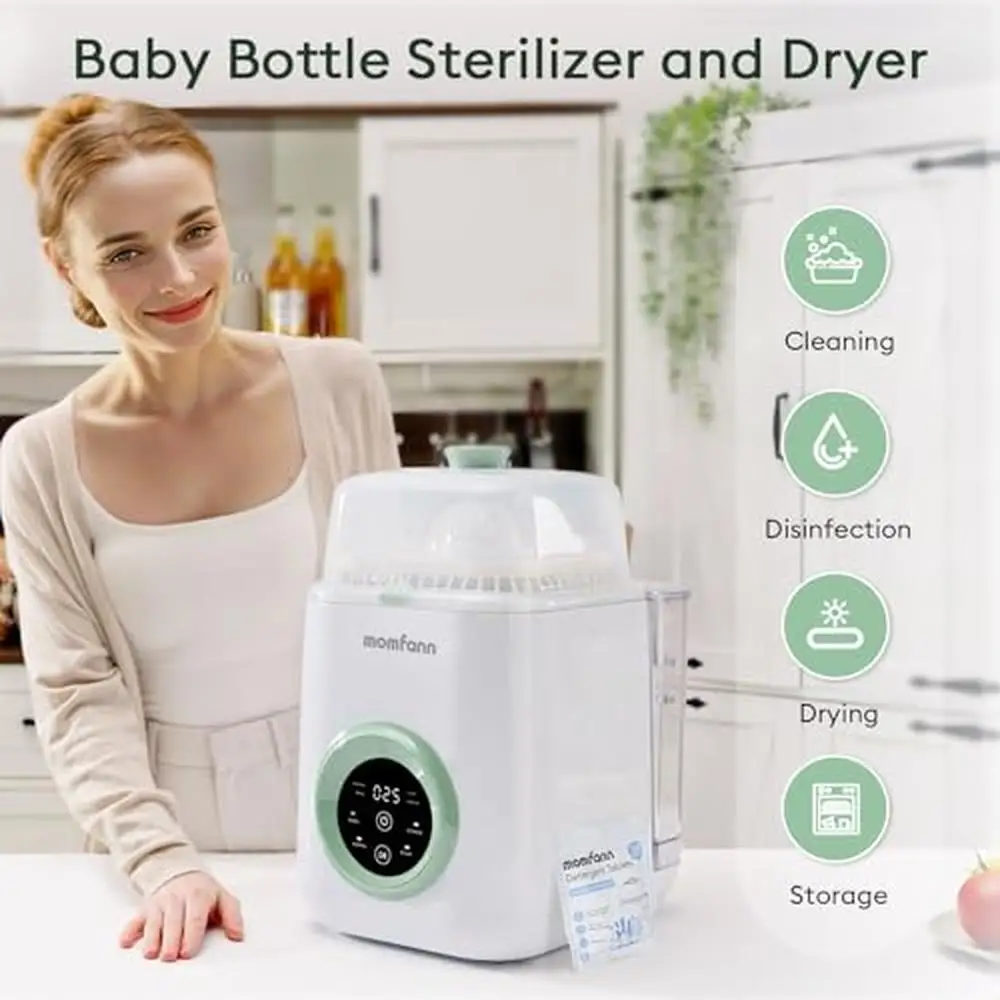 4-in-1 Baby Bottle Washer Sterilizer Dryer Green Clean Sterilize Dry & Store Bottles & Accessories in One Machine Time & Effort