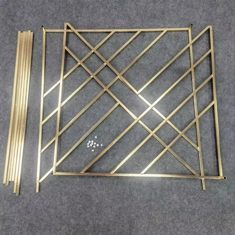 Goldener geometrischer vergoldeter Eisenbogen-Hintergrund für Hochzeitsfeier, Bankett, Bühne, rechteckiger Rahmendekor – Detail 6