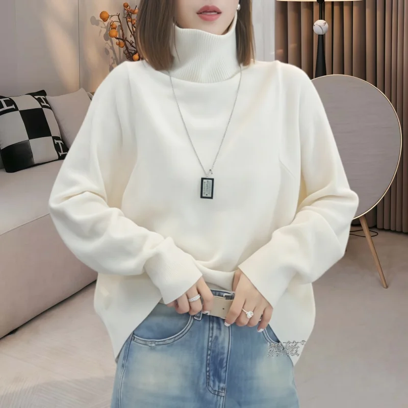 

High Collar Long Sve Knitted Sweater Women's Casual Loose Thi Warm Autumn Winter New Sle Inner Wear Base Top