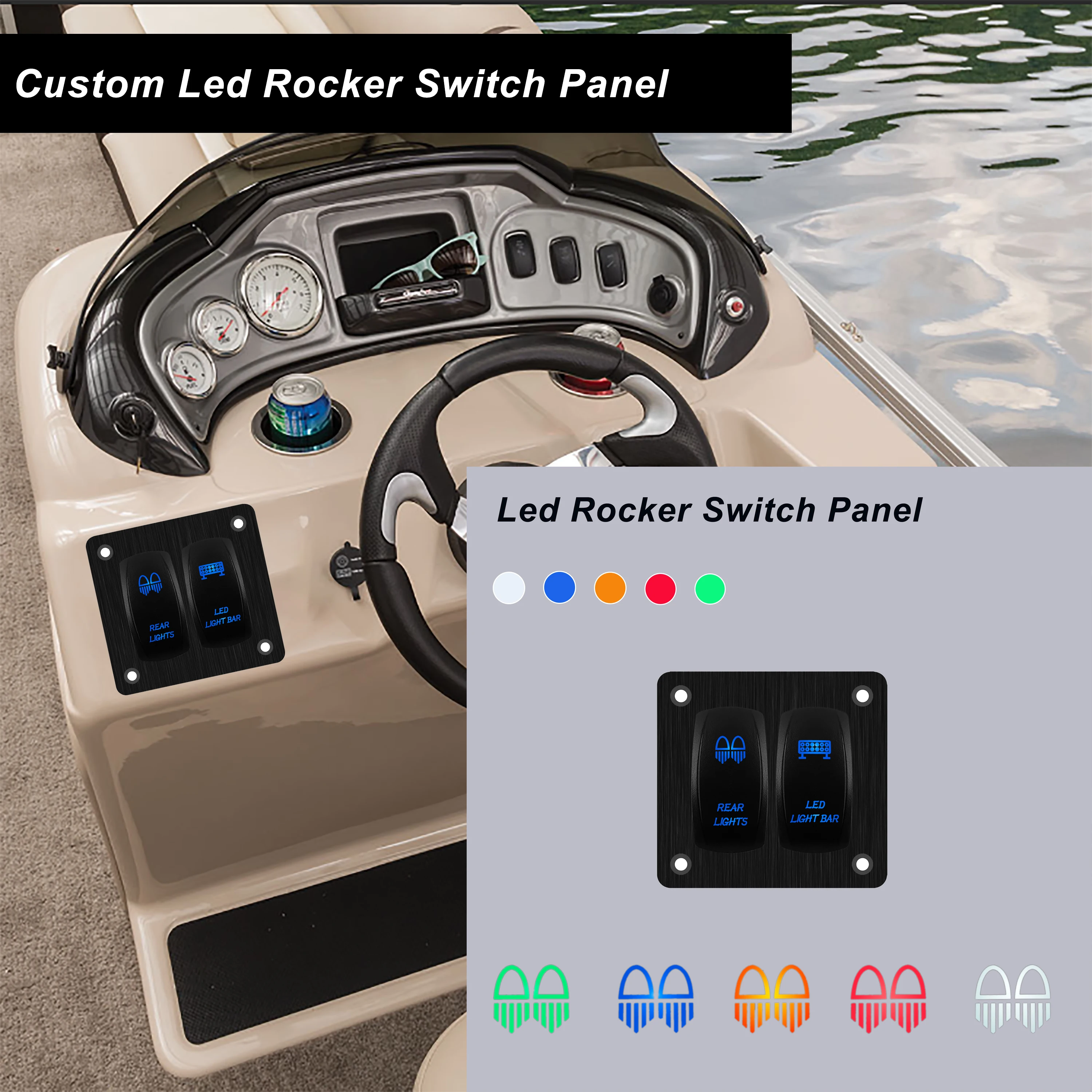 Custom 2 Gang Rocker Switch Panel 12V 24V LED Light Bar Rear Lights 5Pin ON Off Toggle Switch Panel for Boats Cars ATVs UTVs