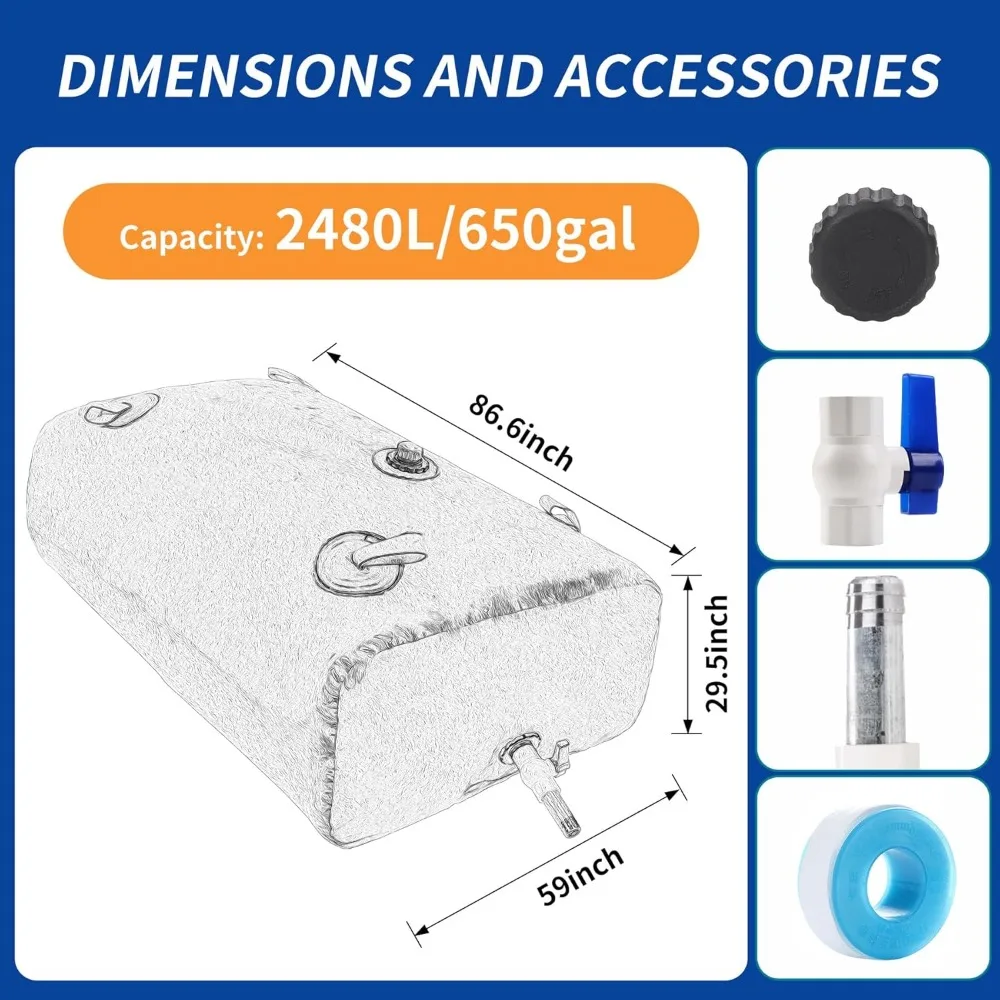 Large Capacity Foldable Portable Water Tank - 2480L/650Gal Drought Relief Storage Bladder