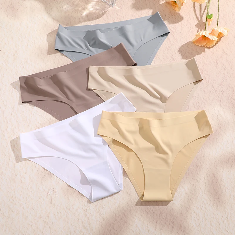 FINETOO 4Pcs/Set Sexy Women's Underwear low Waisted Seamless Underwear Breathable Nude Triangle Pants Intimates Lingerie