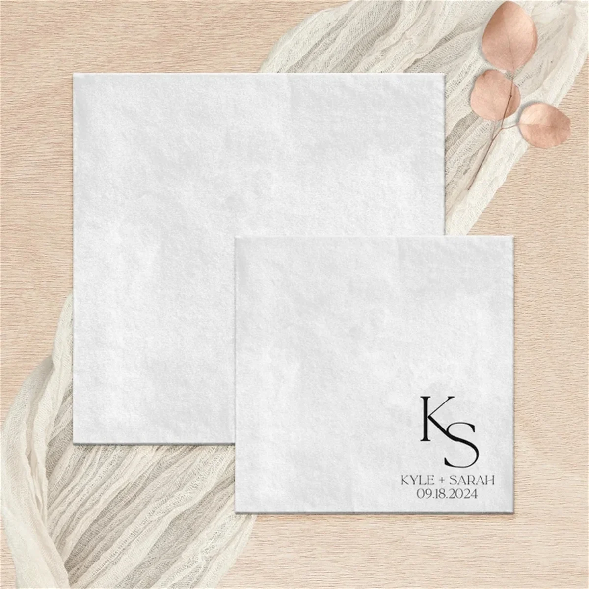 50 PCS Custom Wedding Monogram White Paper Napkins | Modern Wedding Logo Bar Napkin | Personalized Minimalist Cocktail Napkin |