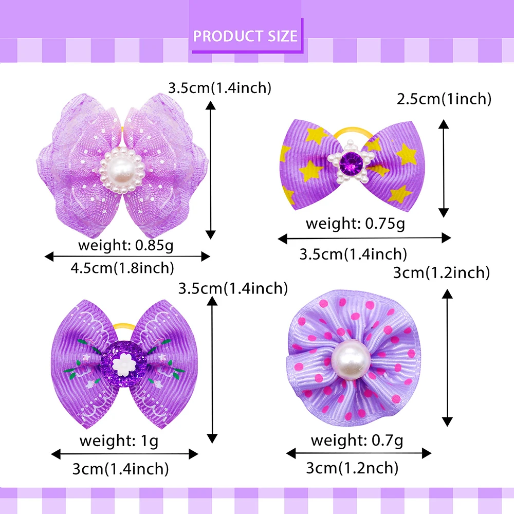 20pcs Cute Dog Hair Accessories Purple Series Bows for Dogs Cat Dog Bows Headwear Rubber Bands Pet Accessories