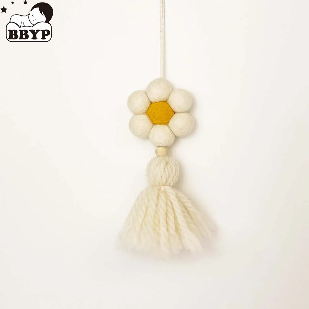 Nordic Children Room Wool Ball Flower Shaped Tassel Hanging Pendant Handmade Baby Nursery Room Tent Wall Decoration Photo Props