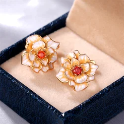 Huitan Creative Enamel Flower Earrings with Sparkling CZ Romantic Women's Earrings for Party Fancy Girl Gift Statement Jewelry