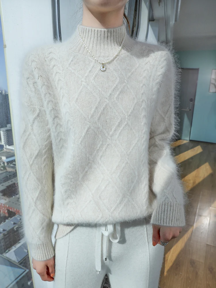 TLOML Damen-Pullover aus 100 % Nerz-Kaschmir, Stehkragen, Pullover, Herbst-Winter, solide Basic-Kaschmir-Strickwaren, weich, warm, bequem