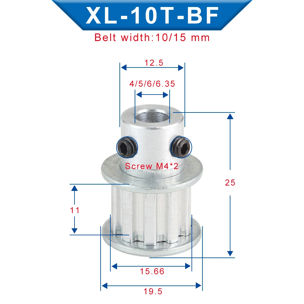 XL 10T Timing Pulley Bore 4/5/6/6.35 mm Teeth Pitch 5.08 mm Aluminum Pulley Wheel Teeth Width 11 mm For 10 mm XL Timing Belt