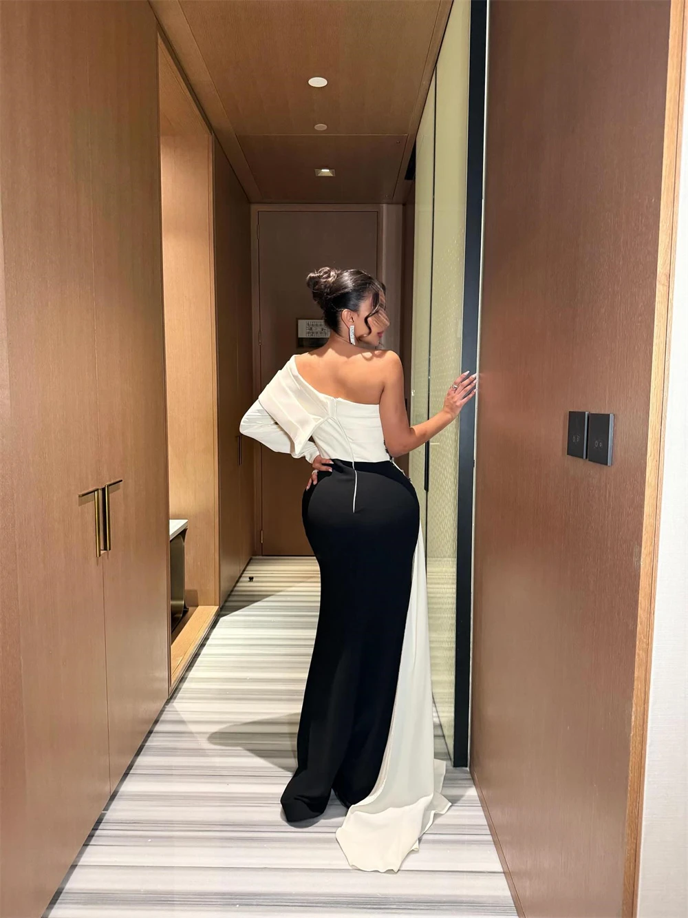 

Customized Graceful One Shoulder Evening Dress and Exquisite Jersey Celebrity Gowns and Delicate Long Sleeves Party Dresses