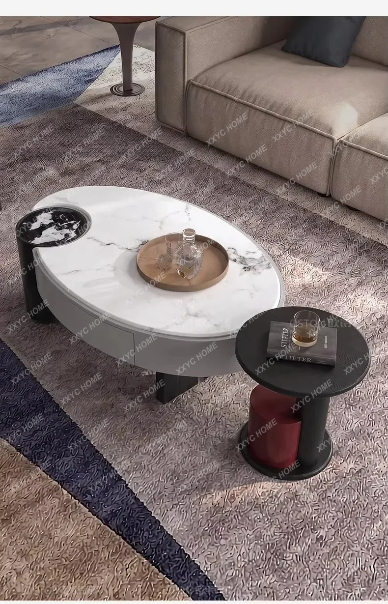 CXDZ   minimalist oval marble coffee table combination modern living room with storage drawer size coffee table