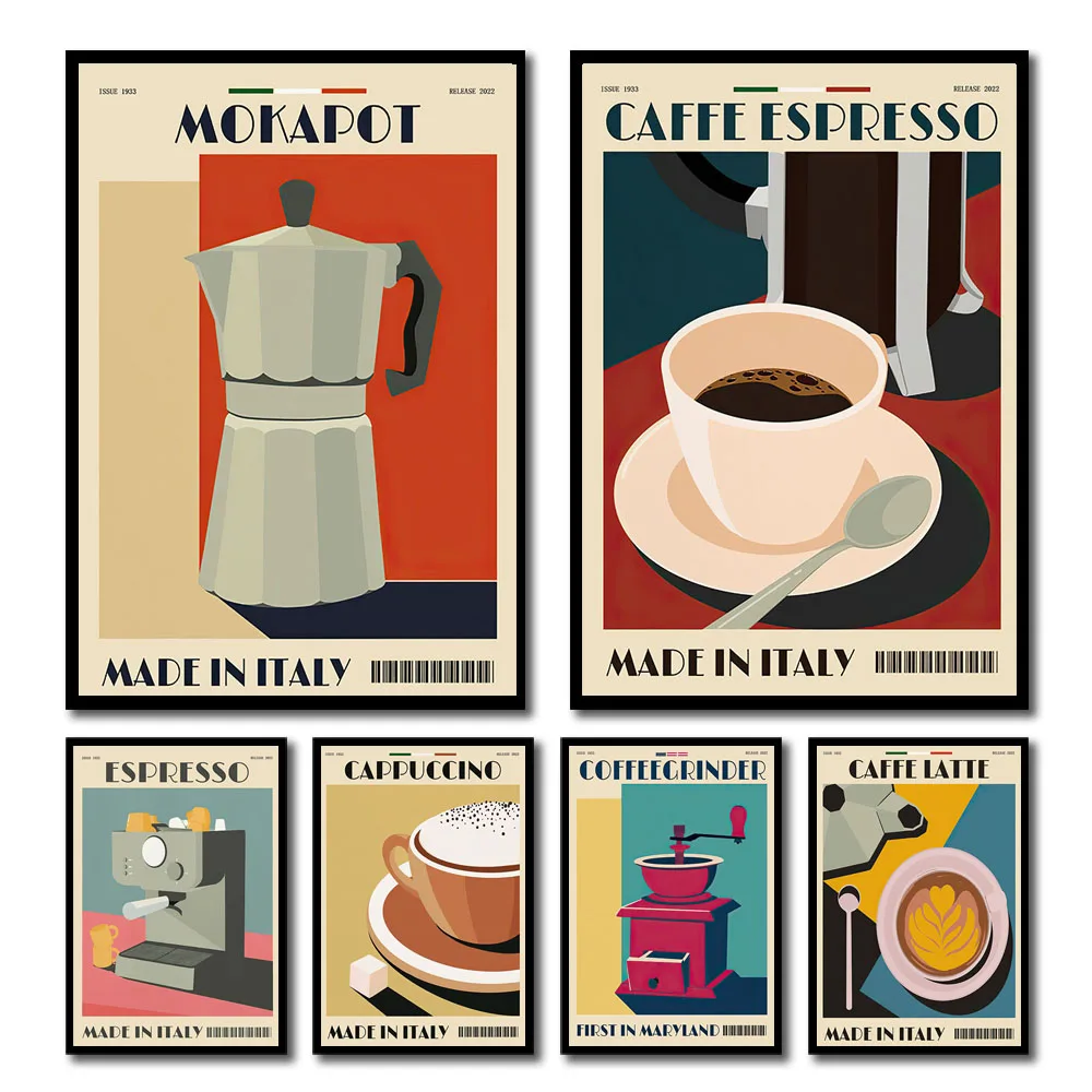 (2D canvas painting)  1pc frameless Italian Espresso Coffee Pot Beans Wall Art Wall Art Canvas Painting Poster And Prints Wal
