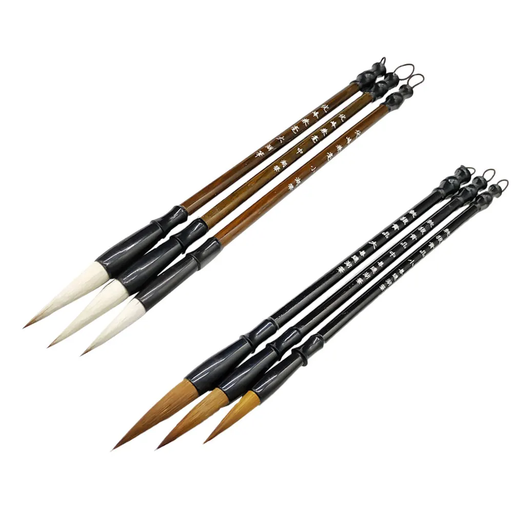 

6Pcs Wolf Hair Chinese Calligraphy Brushes 3 Sizes L Wooden Handle Drawing Writing Set for Beginners Wolf Hair Writing Brush