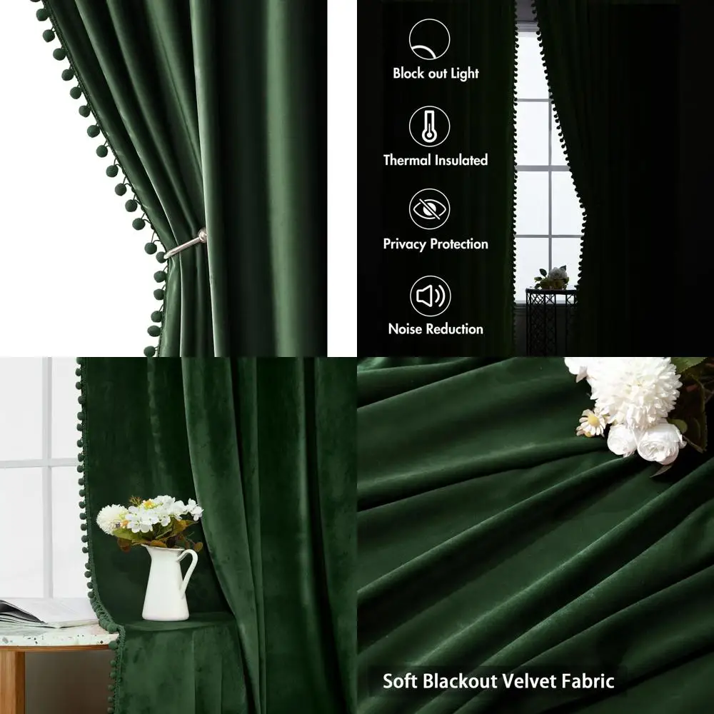 

Изумрудно-зеленые бархатные шторы длиной 96, затемняющие и изолирующие, набор из 2 шт. для спальни/гостиной