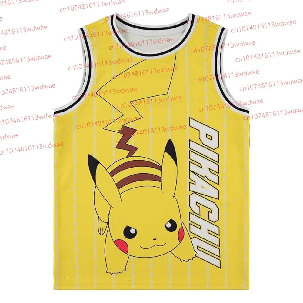 

Майка с изображением Покемона Пикачу, аниме, баскетбольная майка, рубашка без рукавов, летний спортивный жилет для мужчин и женщин, комплекты футболок с Пикачу для косплея