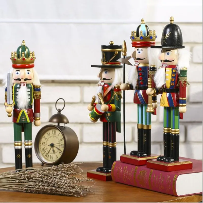 

4pcs/lot 30cm Colorful Wood Nutcracker Soldier Ornament for Home Decoration Hand Made Miniature Wood Crafts Christmas Decoration