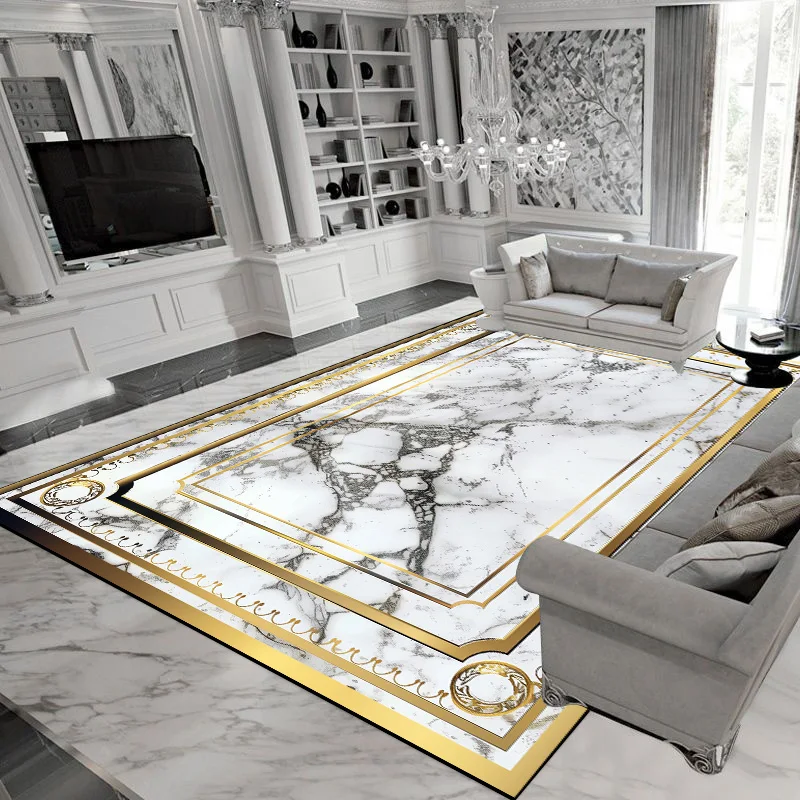 Golden Light Luxury Carpet for Living Room Abstract Marble Decoration Large Carpets Home Coffee Table Side Rug Soft Non-slip Mat