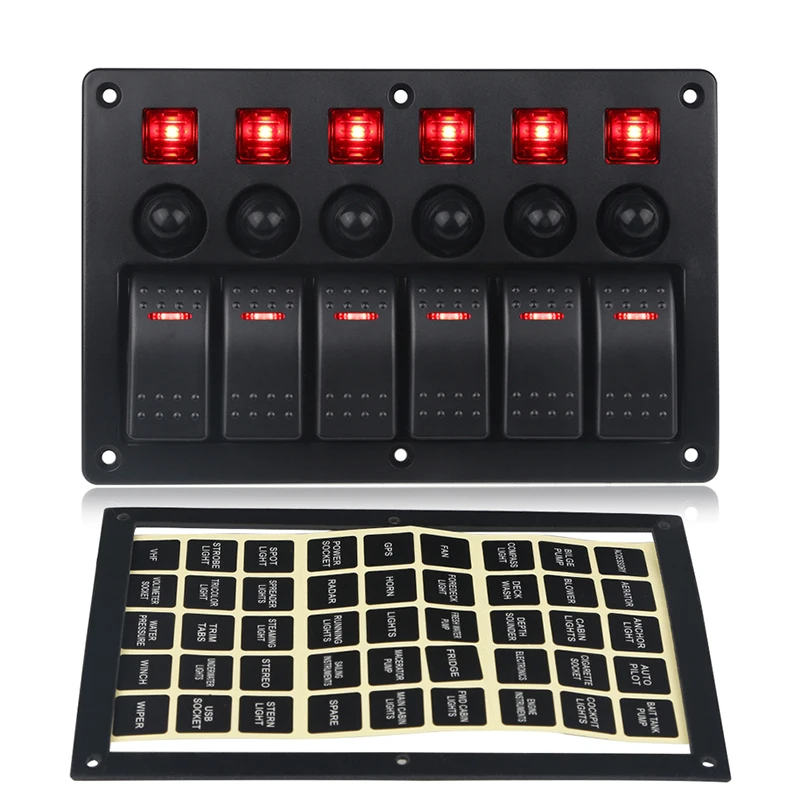 

Rhaxel Universal 6 Gang LED Rocker Switch Panel Toggle Air Switch 12V 24V Waterproof On-Off Boat Marine Car Yacht