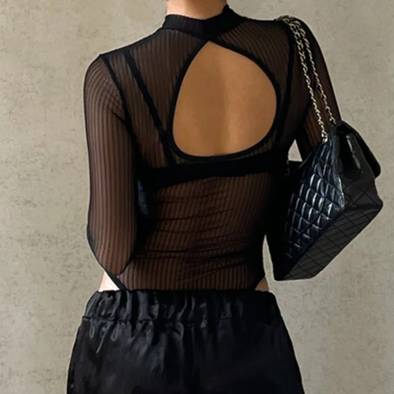 2025 Frühling Neuer Sexy Transparenter Netz-Jumpsuit mit Rückenausschnitt für Nachtclubs im Auslandshandel – Detail 11