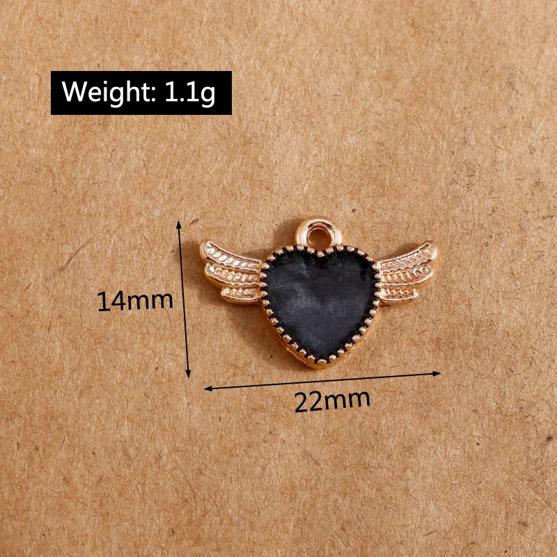 10 Stück 14 x 22 mm Emaille-Herzflügel-Charms-Anhänger für die Herstellung von Halsketten, Ohrringen, Armbändern, DIY-Schmuckzubehör – Detail 6