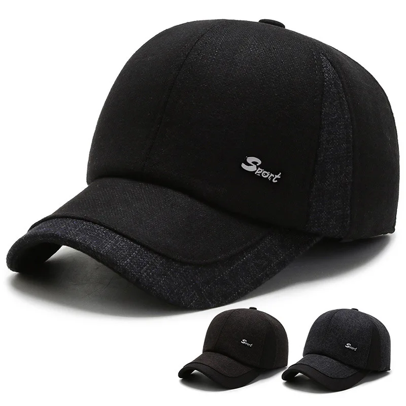 

Hat For Middle Aged And Elderly Woolen Old Man Hat Winter Warm Baeball Cap Ear Protection Dad Grandpa Dad Hat
