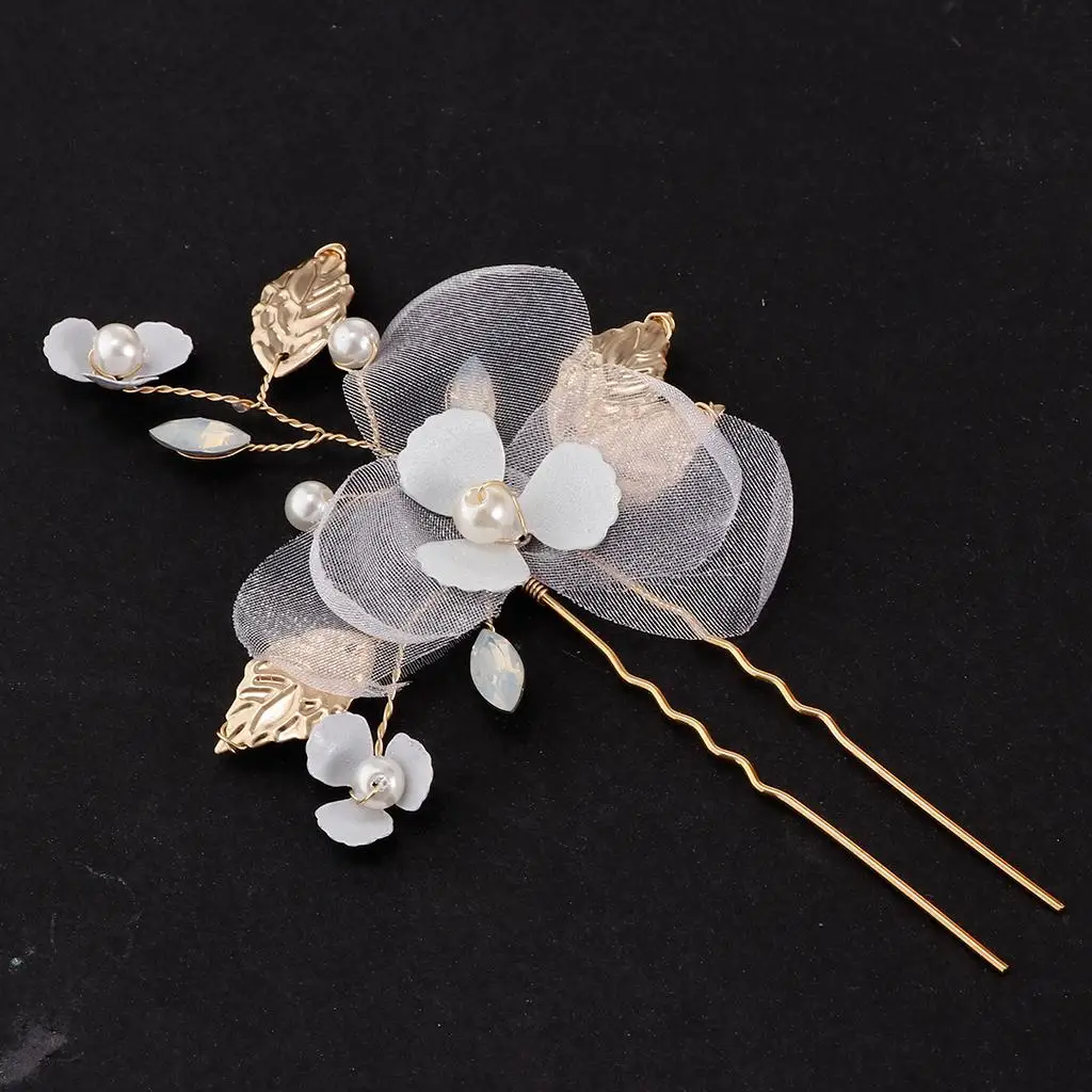 Pearl Leaves Flower Hairpin Alloy Bridal Hair Accessories Hair Jewelry Garland for Wedding Engagement Banquet