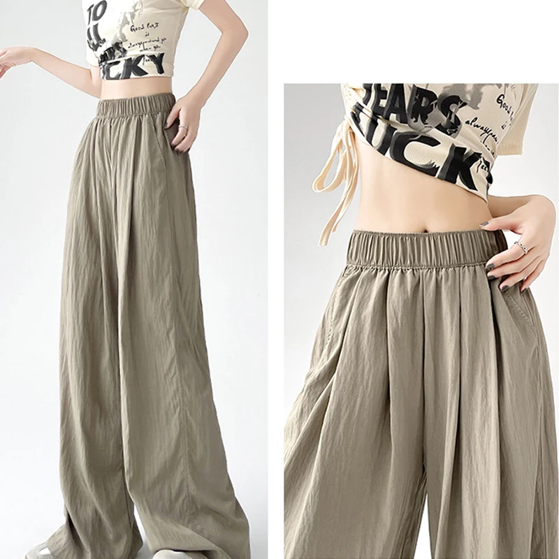 Women Wide Leg Pants Korean Style High Waist Trouser Lady Casual Loose Trousers Cotton Linen Summer Thin Drape Beach Pants