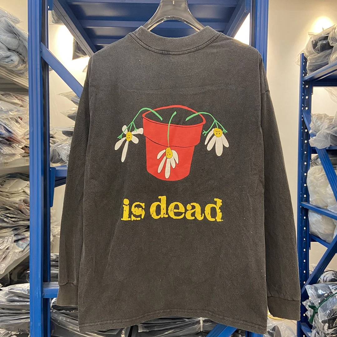 2026 SAINT Sunflower Print Women Men Washed Distressed American Vintage Loose Long-Sleeve T-Shirt Men Casual Cotton T shirt