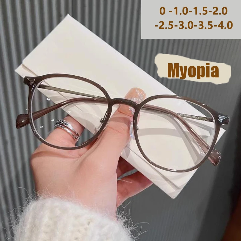 نظارات عصرية جديدة مضادة للضوء الأزرق، لون عادي، عدسة مسطحة بنية رائعة، على شكل بيضاوي، نظارات قصر النظر المصنوعة للطلاب 2986 #1