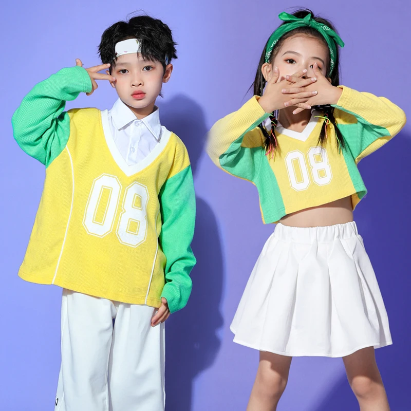 

Children Chorus Stage Performance Clothes Girls Jazz Dance Outfits Boys Hip Hop Suit Modern Street Dance Sport Clothing DQL7697