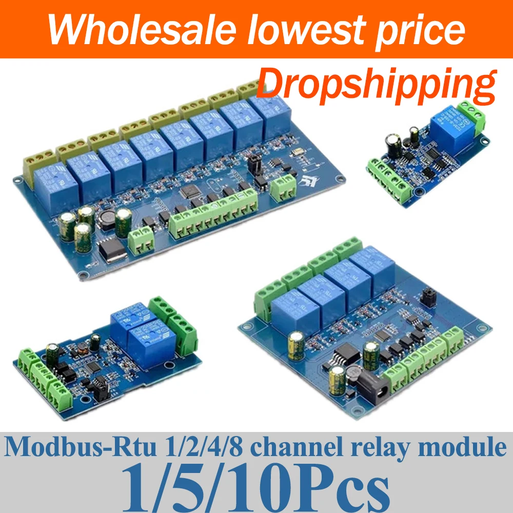 Modbus Rtu Relay Module 1 2 4 8Channel 7-24V RS485 TTL UART Output 12V Input 485 Communication TTL Pin Modbus-Rtu Anti-reverse