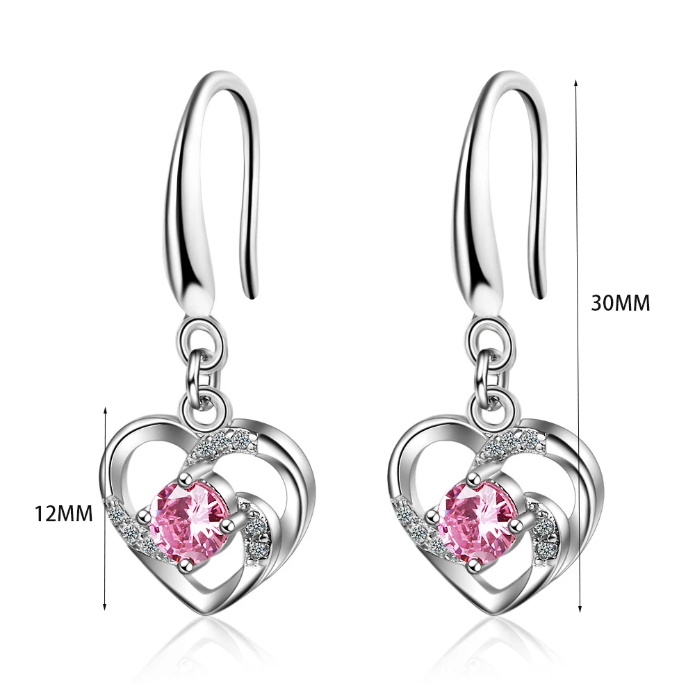 MEETSOFT Cute 925 Sterling Silver Heart Flower Hollow Pink Blue Zircon Drop Earrings for Women Lovely Fine Jewelry Drop Shipping