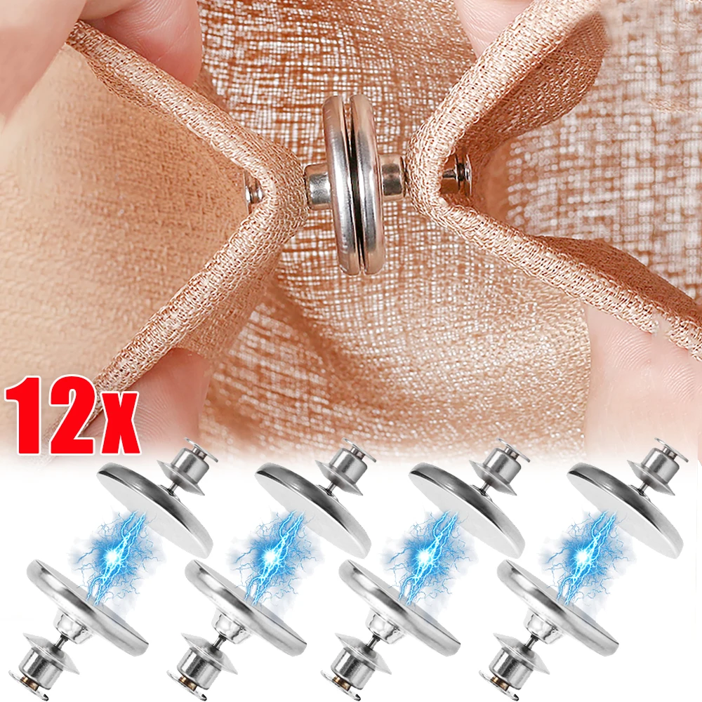 12/1Pairs Magnetic Curtain Buckle Detachable Nail Free Window Screen Close Magnet Buckle Holder Adjustment Curtain Closure Clips