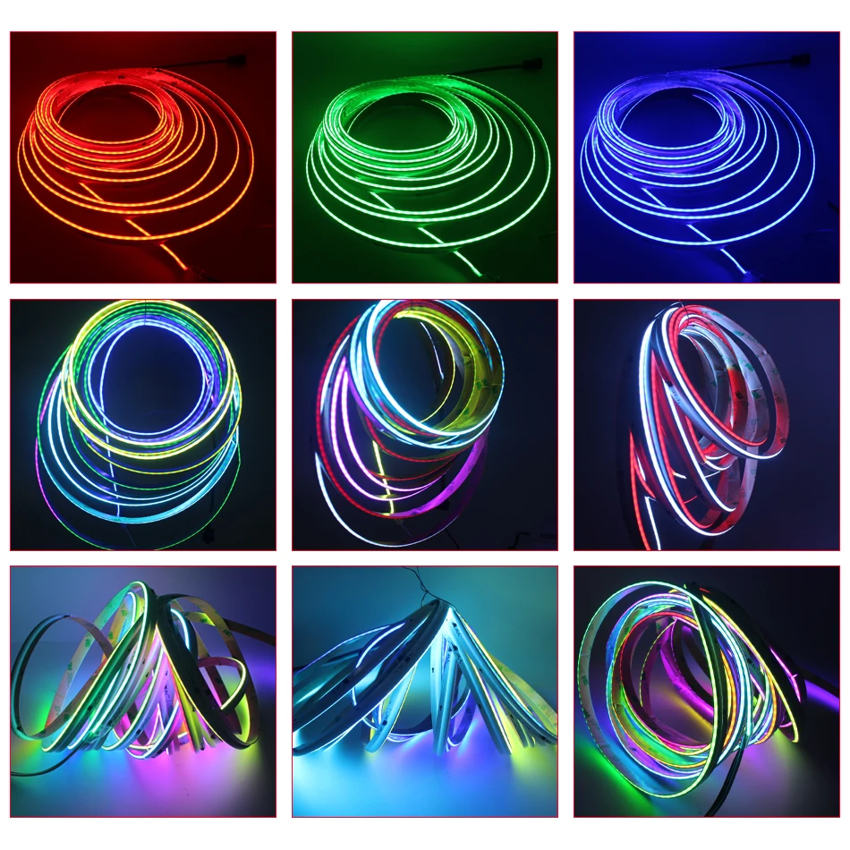 COB Pixel RGB LED light strip Side-Emitting WS2811 DC24V 630LEDs/m Addressable Flexible Tape WiFi SPI controller Power adapter