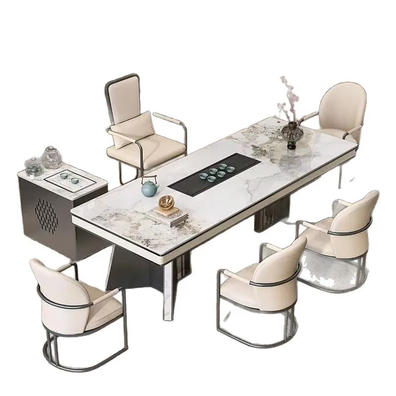 

New Chinese rock slab tea table living room balcony tea table and chair combination office tea making
