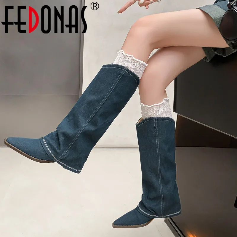 

FEDONAS 2023 New Arrival Fashion Design Women Mid-Calf Boots Autumn Winter Thick Heels Party Office Lady Shoes Woman Plus Size