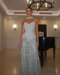 Customized Elegant Evening Dresses Sleevesless Sky Blue Formal Occasion Prom Party Dress Exquisite High Quality Party Gown Women