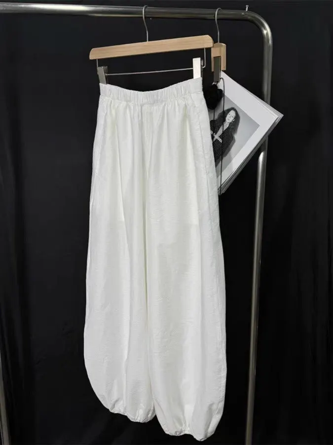 Losse katoenen wijde pijpen lantaarnbroek dames zomer nieuwe Sle Harlan broek transparant wit gedrapeerd losse fit casual broek