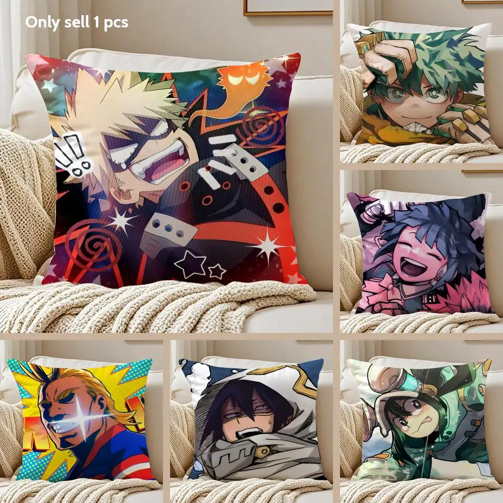 M-My Hero AcademiaS Cushion Cover Silky Short Plush Sofa Pillow Cover Hidden Zipper Soft Dustproof Case for Home Decor