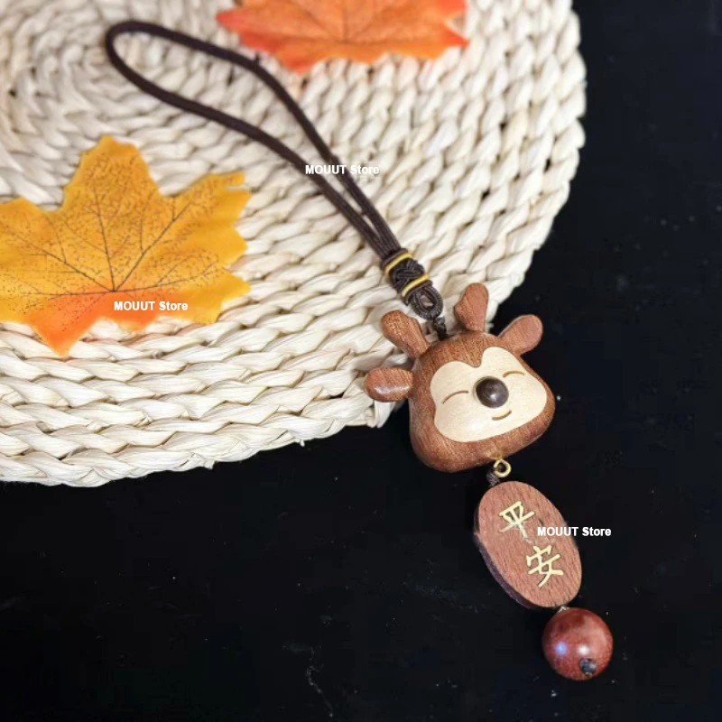 Ebony Carving Deer Pendant Figures Cute Wooden Animal Elk Statue Car Rearview Mirror Ornaments Gift For Friends