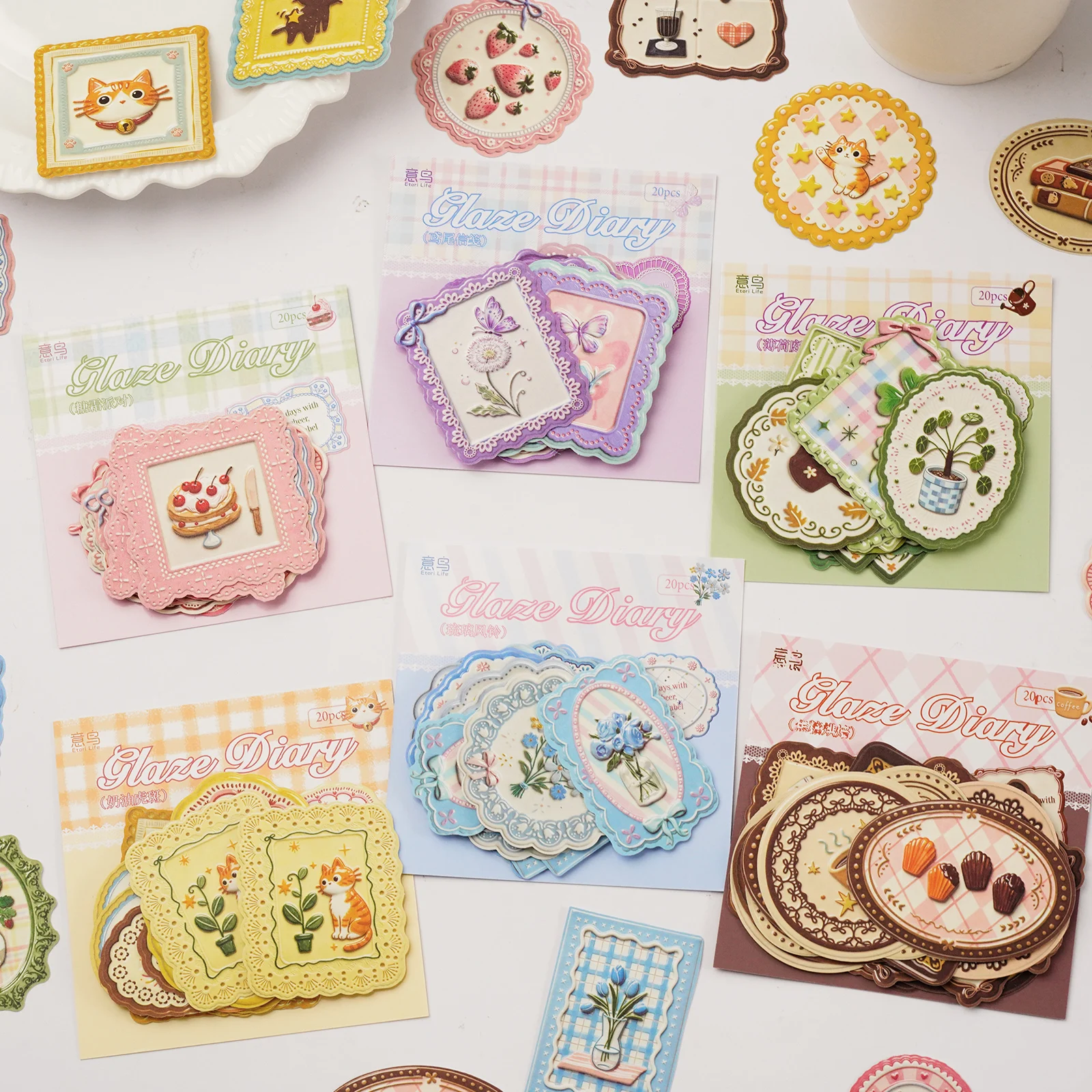 Etori Life 20Pcs Macaron Color Series Small Square and Oval Frame Sticker Pack Plant Dessert Cat Butterfly Journal DIY Collage Decoration Materials Suitable for Student Gift Bags, Laptop, Phone Back, Guitar, Water Bottle, Pencil Case and Diary, Postcards and Envelopes, Helmet and Bicycle, Scrapbook Supplies, Room Decoration, Gift Box Packaging, Art Aesthetics, School Supplies, Cycling Decals