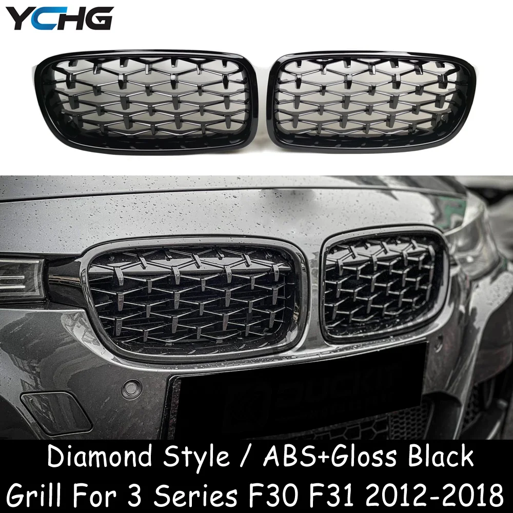 F30 Diamond Style Black Front Bumper Grille For BMW 3 Series F30 F31 318i 320i 328i 330i 335i 340i 2012-2018 Car Accessories