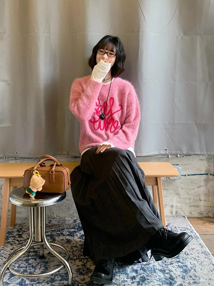 

Мягкий свободный женский вязаный шерстяной свитер с круглым вырезом, цветными блоками и цветочной вышивкой, с длинными рукавами, теплая зимняя верхняя одежда